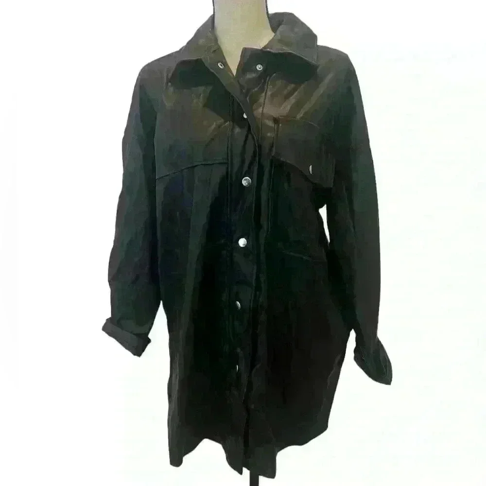 Black faux leather long sleeve jacket